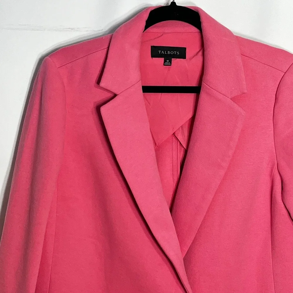 Talbots Womens Pink Double Breasted Gold Button‎ Cotton Blend Blazer Size 10